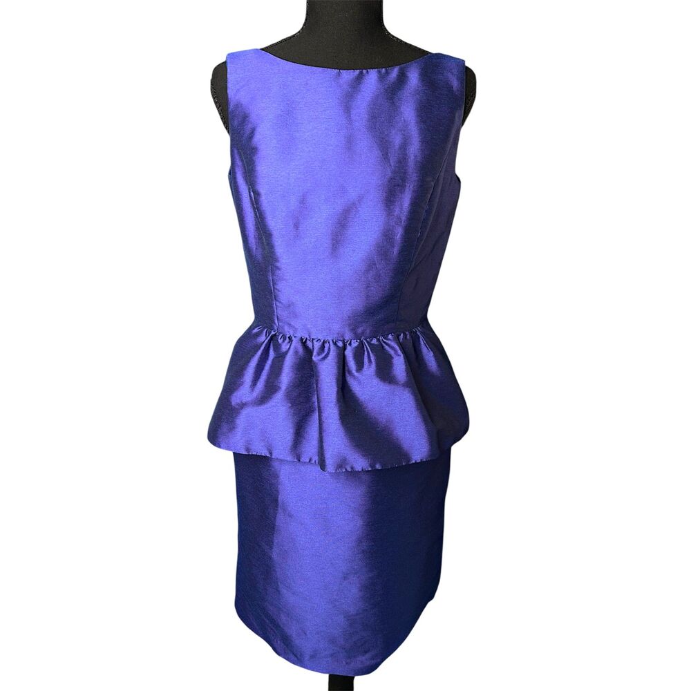 ALFRED SUNG Blue Satin Peplum Midi Dress